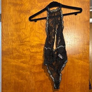 Black Lace Halter Bodysuit